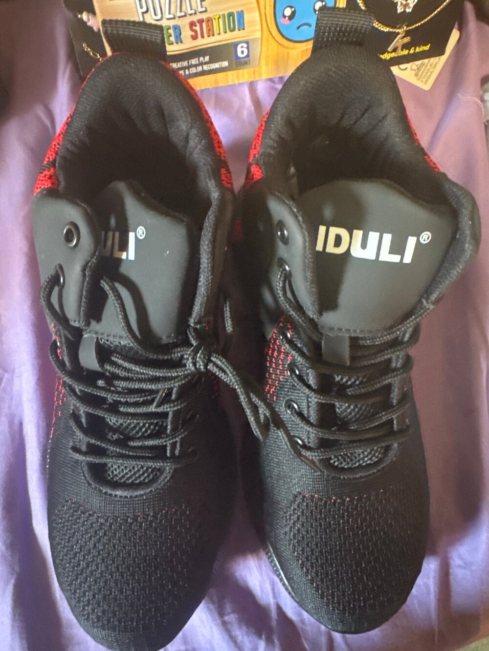 IDULI Unisex Black Red Safety Work Shoes